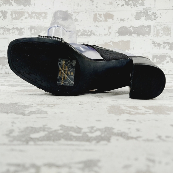 NEW Adrienne Vittadini Annalee Black Faux Leather Slip On Block Heel Sandal X69 - Picture 8 of 13